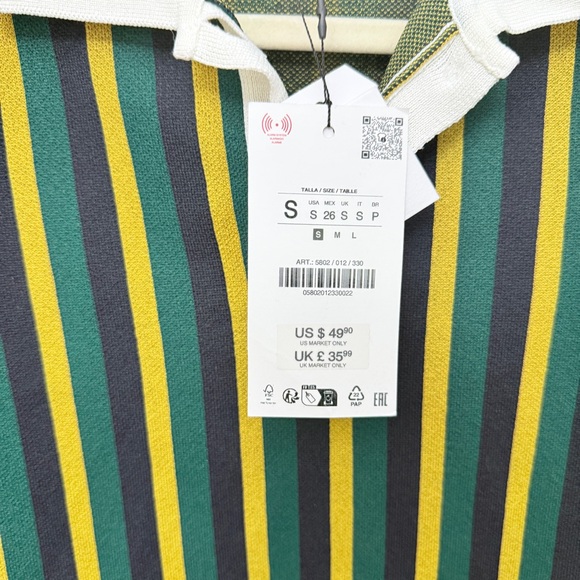 Zara Striped Green and Yellow Collared Sweater size S new with tags - Picture 3 of 5